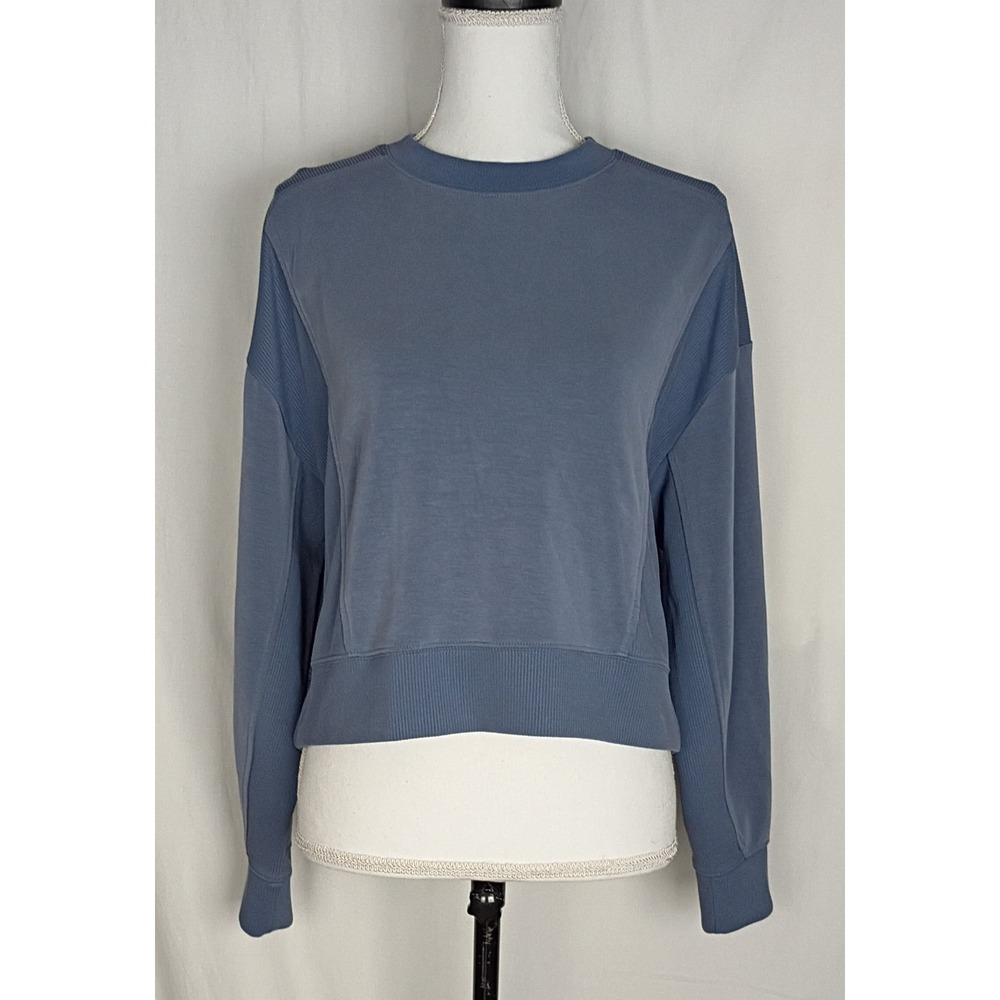 Athleta Seasoft Rib Crewneck Sweatshirt Women's Size S Blue Modal Pullover Top